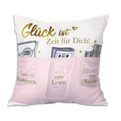 Hergo Sofahelden Kissen Mit Taschen 43x43cm - Glück Ist Zeit Für Dich 9575
