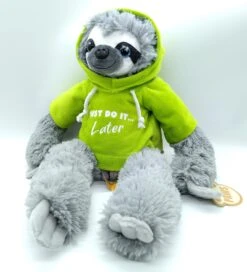 Faultier Plüsch Mit Buntem Hoodie Ca. 25cm / 40cm - Grün "Just Do It Later"